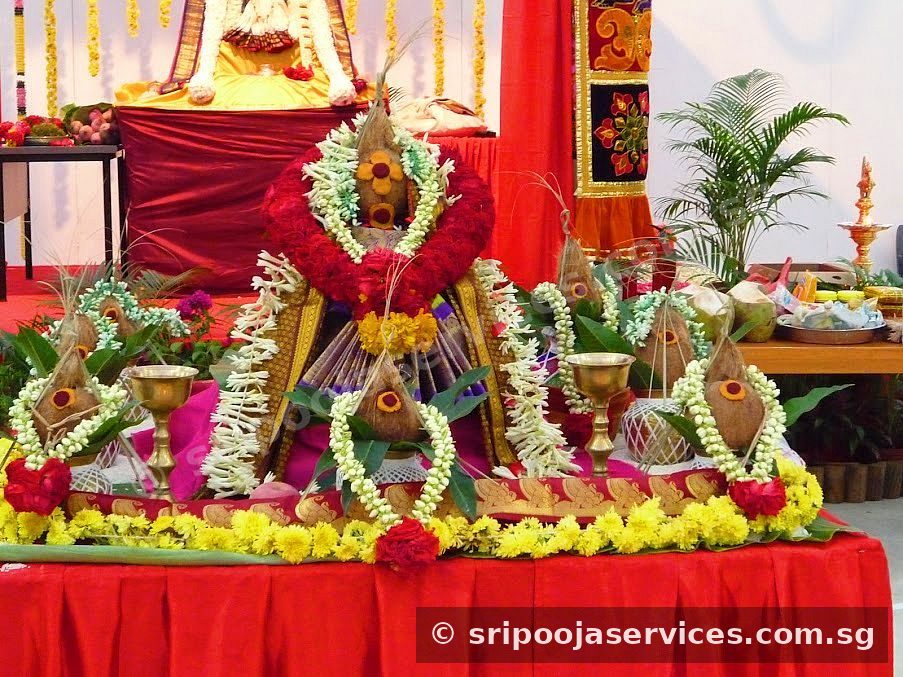 Kalasa pooja altar prepared for a ceremony